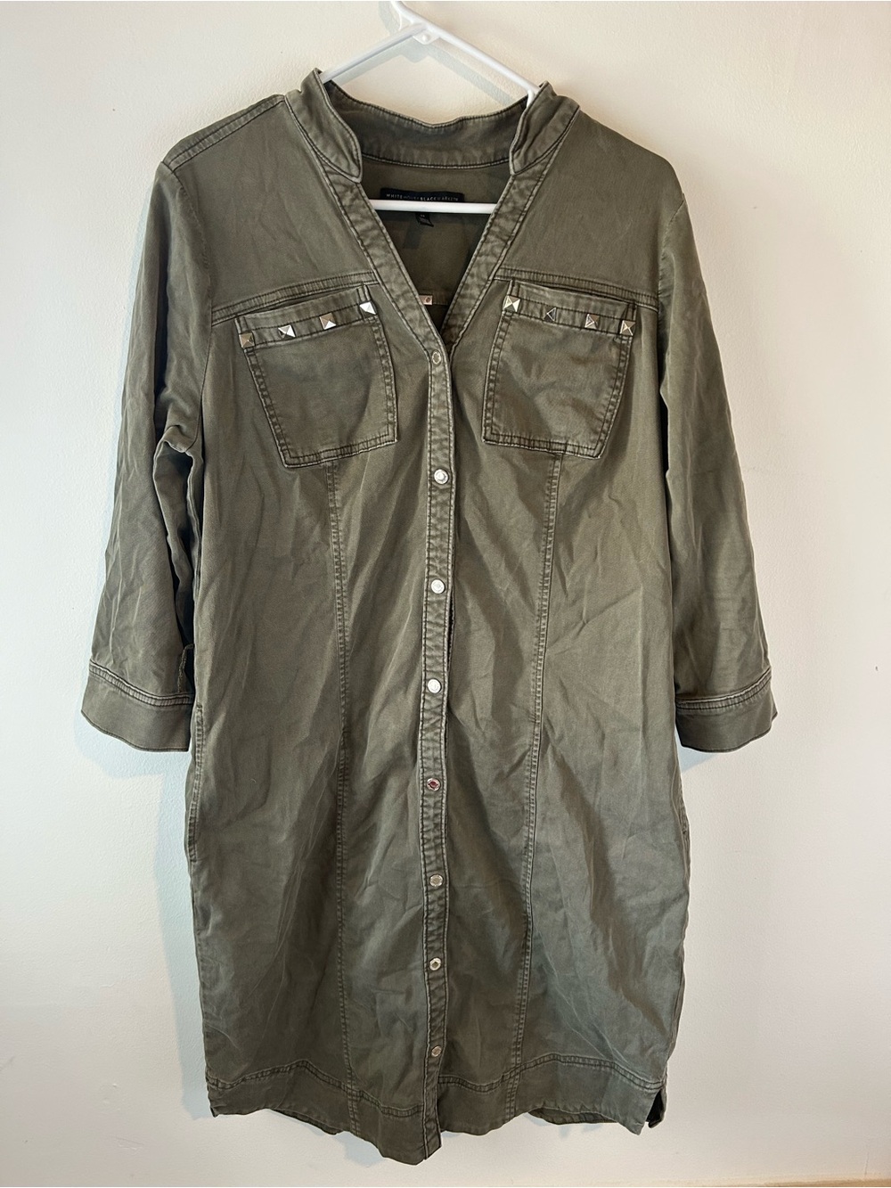 White House Black Market Olive Green Long-Sleeve Shirt Dress